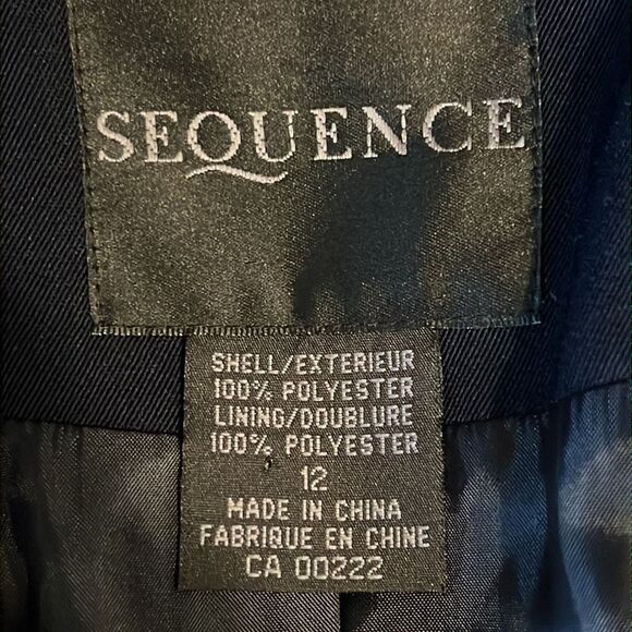 Sequence Navy Blue Lined Button Up Trench Coat Size 12 - Picture 14 of 14